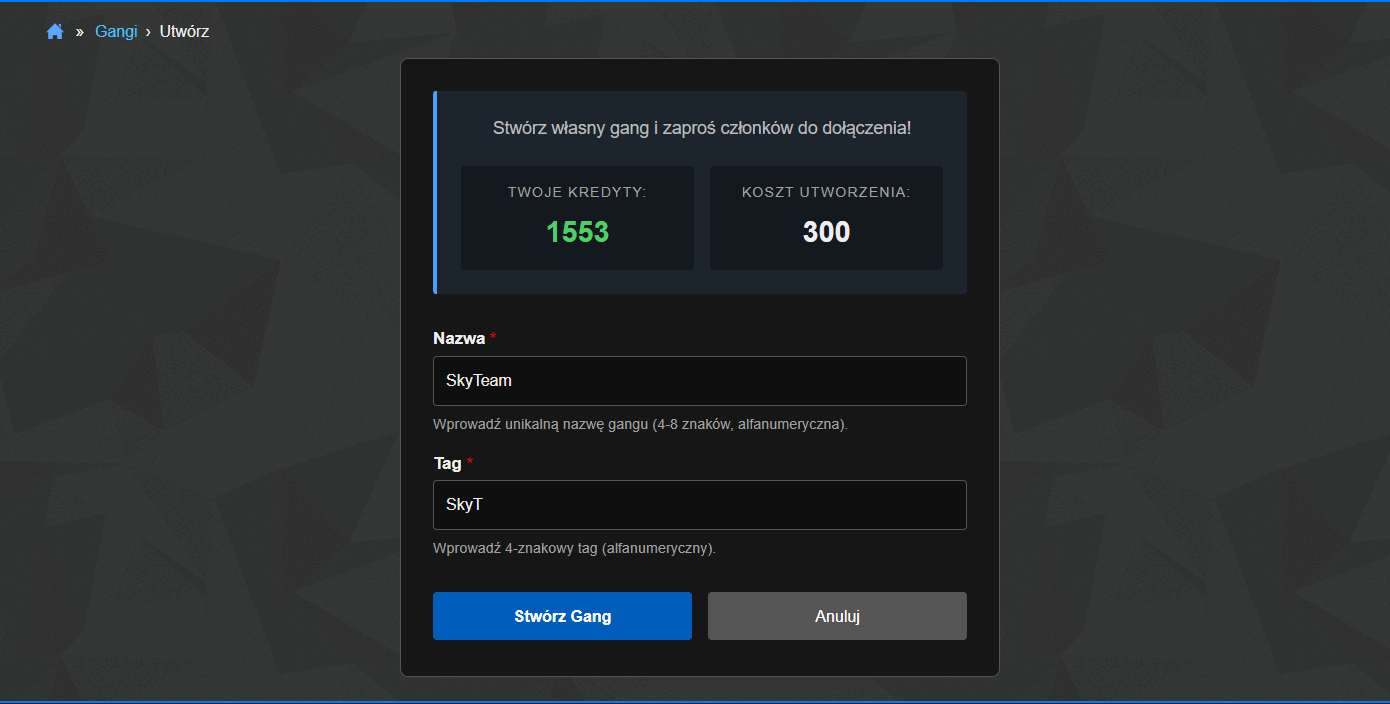 Gangi - Tworzenie gangu